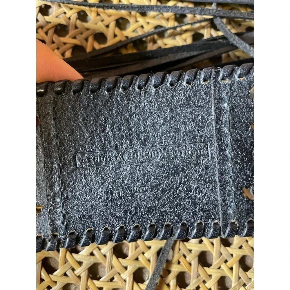 Fossil Braided Fringe Tooled Cut Out Leather Belt Medium